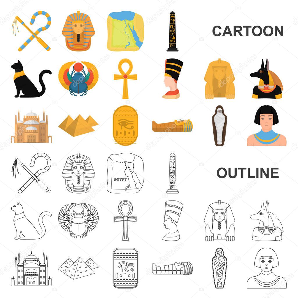 Ancient Egypt cartoon icons in set collection for design. The reign of Pharaoh vector symbol stock web illustration.