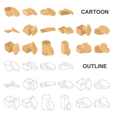 Farklı kutular set koleksiyonu tasarım için simgeleri karikatür. Ambalaj kutusu vektör simge stok web çizim.
