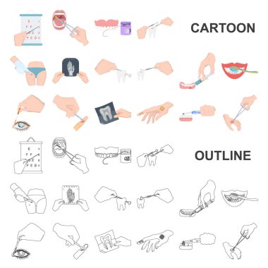 Manipülasyon ellerinizle karikatür set koleksiyonu tasarım için simgeler. El hareketi tıp vektör simge stok web çizimde.