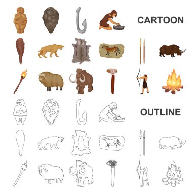 Taş Devri çizgi film kutsal kişilerin resmi içinde set koleksiyonu tasarım için hayatta. Eski insanlar sembol stok web illüstrasyon vektör.