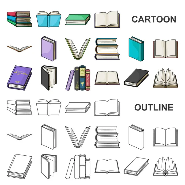 Książki w ikony kreskówka wiązania w kolekcja zestaw do projektowania. Symbol web czas ilustracja wektorowa produktów poligraficznych. — Wektor stockowy
