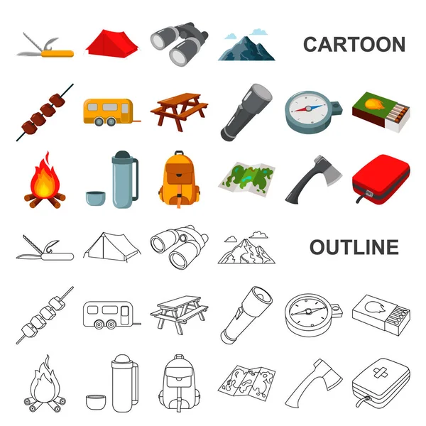 Rest in the camping cartoon icons in set collection for design. Camping and equipment vector symbol stock web illustration. — Stock Vector