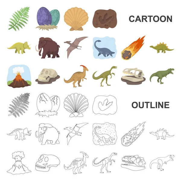 別の恐竜漫画のデザインのセットのコレクションのアイコン。先史時代の動物のベクトル シンボル ストック web イラスト. — ストックベクタ