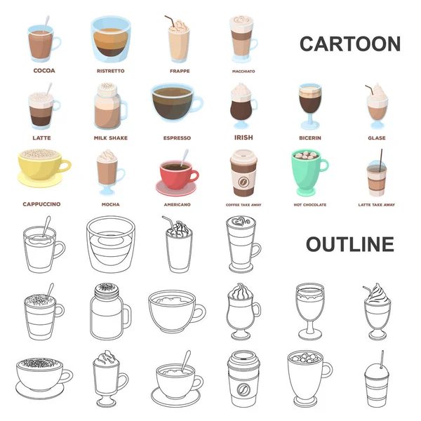 Różnego rodzaju Kawa kreskówka ikony w kolekcja zestaw do projektowania. Picie kawy wektorowego symbol zasobów sieci web. — Wektor stockowy