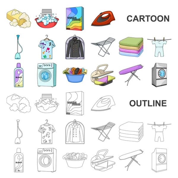 Equipement de nettoyage à sec icônes de dessin animé dans la collection ensemble pour la conception. Lavage et repassage des vêtements symbole vectoriel stock web illustration . — Image vectorielle