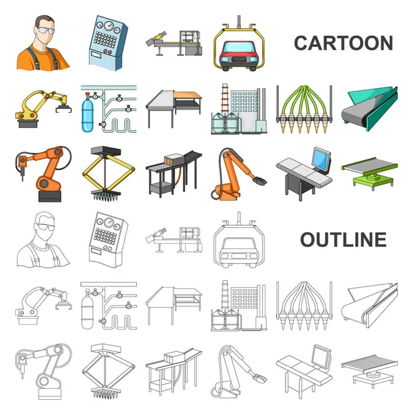 Attrezzature e icone dei cartoni animati nella collezione di set per la progettazione.Progresso tecnico del simbolo vettoriale di fabbrica illustrazione web stock . — Vettoriale Stock
