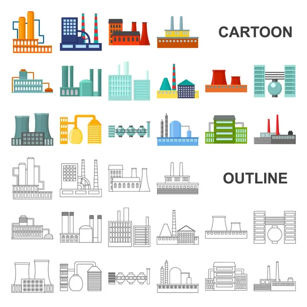 工場・設備の設計のためのセットのコレクションのアイコンを漫画します。工場・設備のベクトル シンボル ストック web イラスト. — ストックベクタ
