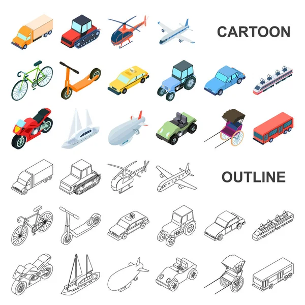 Verschiedene Arten von Transport-Cartoon-Icons in Set-Kollektion für Design. Auto und Schiff isometrisches Vektor Symbol Stock Web Illustration. — Stockvektor