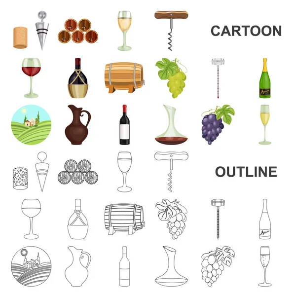 Wine products cartoon icons in set collection for design. Equipment and production of wine vector symbol stock web illustration. — Stock Vector