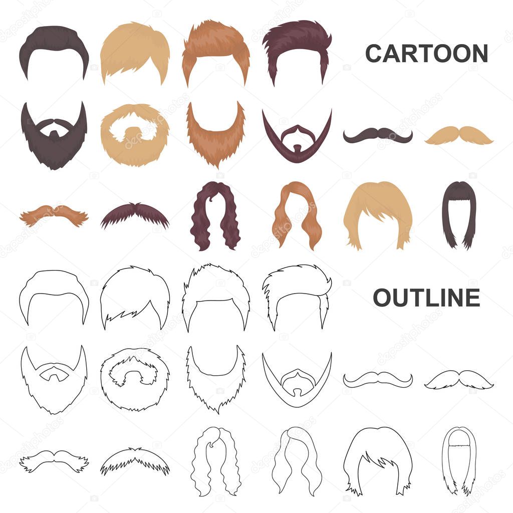 Mustache and beard, hairstyles cartoon icons in set collection for design. Stylish haircut vector symbol stock  illustration.
