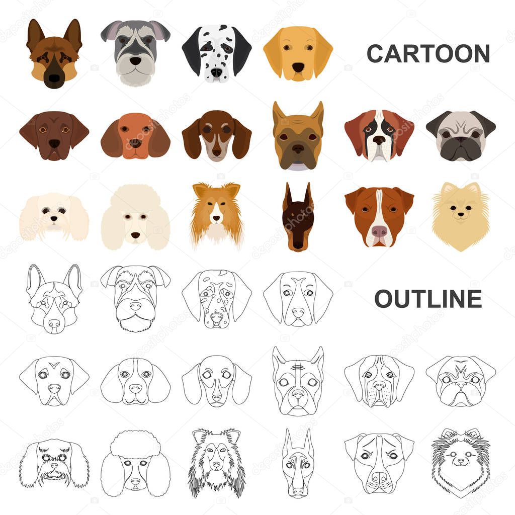 Dog breeds cartoon icons in set collection for design.Muzzle of a dog vector symbol stock  illustration.