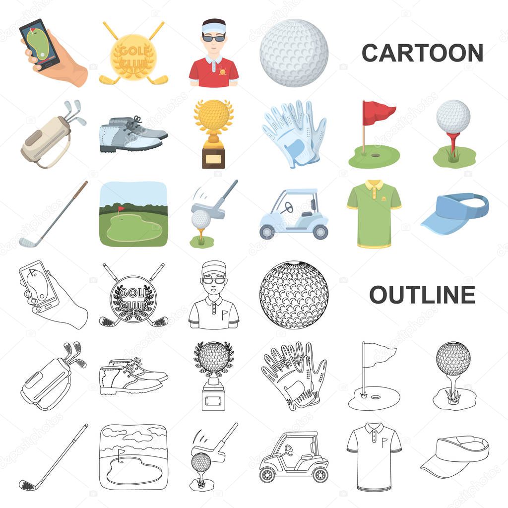 Golf and attributes cartoon icons in set collection for design.Golf Club and equipment vector symbol stock  illustration.