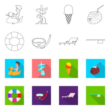 Havuzu ve yüzme işareti tasarımı vektör. Havuzu ve etkinlik hisse senedi vektör çizim seti.