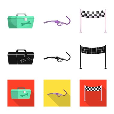 Araba ve ralli logosu yalıtılmış nesne. Araba ve yarış hisse senedi vektör çizim seti.