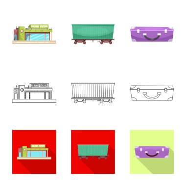 Tren ve istasyon logo vektör Illustration. Hisse senedi için tren ve bilet vektör simge kümesi.