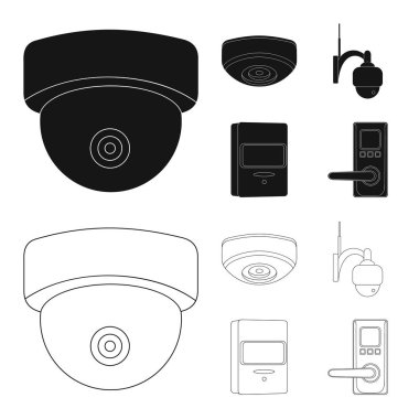 Cctv ve kamera logo vektör Illustration. Hisse senedi için cctv ve sistem vektör simge kümesi.