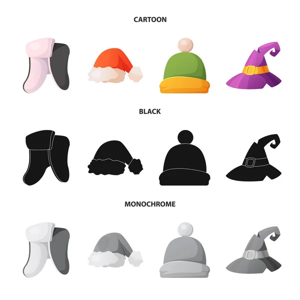 Illustrazione vettoriale del copricapo e del logo del cappuccio. Set di copricapo e icona vettoriale accessoria per magazzino . — Vettoriale Stock