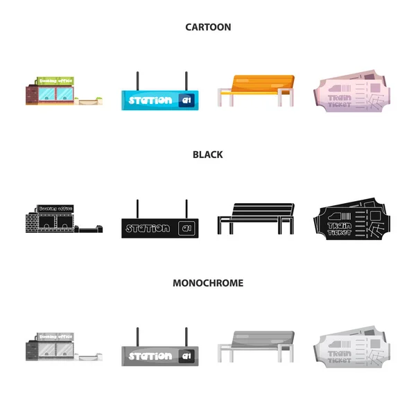 Illustrazione vettoriale del logo del treno e della stazione. Set di icone del treno e del vettore del biglietto per le scorte . — Vettoriale Stock