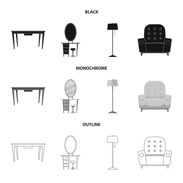 Geïsoleerde object van meubilair en appartement pictogram. Set van meubels en home vector pictogram voor voorraad. — Stockvector