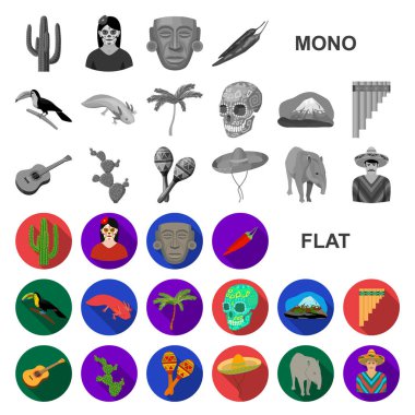 Ülke Meksika set koleksiyonu tasarım için düz simgeler. Meksika ve dönüm noktası sembol stok web illüstrasyon vektör.