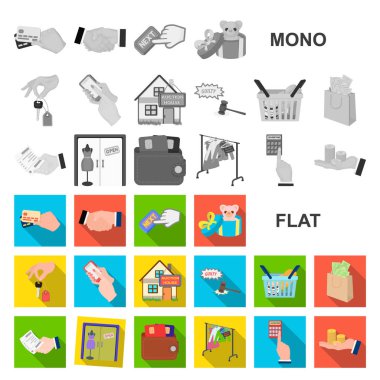 E-ticaret ve iş düz simgeler set koleksiyonu tasarım için. Alış ve satış vektör simge stok web çizimi.