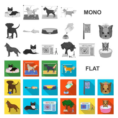 Set koleksiyonu tasarım için evde beslenen hayvan düz simgeler. Bakım ve eğitim sembol stok web illüstrasyon vektör.