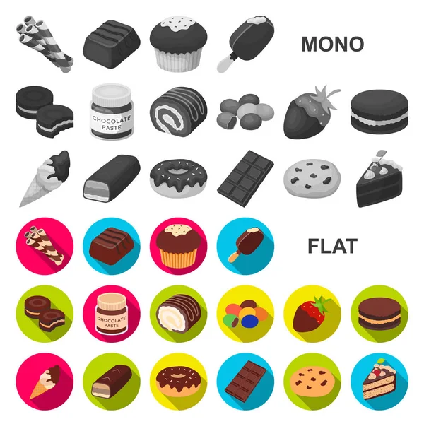 Chocolate Postres iconos planos en la colección de conjuntos para el diseño. Chocolate y dulces vector símbolo stock web ilustración . — Vector de stock