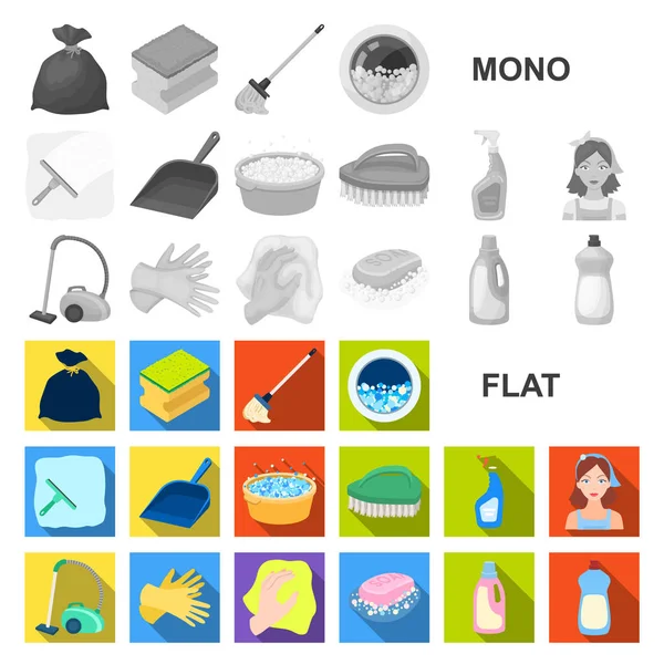 Cleaning and maid flat icons in set collection for design. Equipment for cleaning vector symbol stock  illustration.