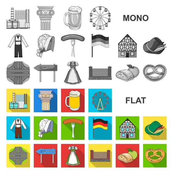 País Alemania iconos planos en colección de conjuntos para el diseño. Alemania e hito vector símbolo stock web ilustración . — Vector de stock