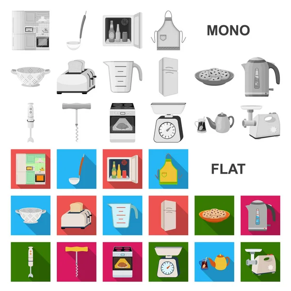 Equipo de cocina iconos planos en colección de conjuntos para el diseño. Cocina y accesorios vector símbolo stock web ilustración . — Vector de stock