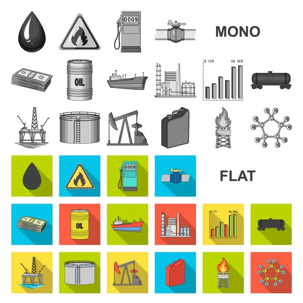 Ölindustrie flache Ikonen in Set-Kollektion für Design. Ausrüstung und Ölproduktion Vektor Symbol Stock Web Illustration. — Stockvektor
