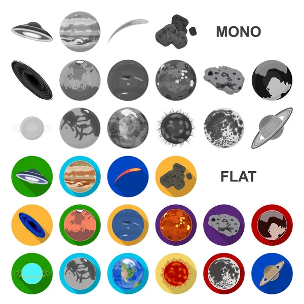 I pianeti del sistema solare icone piatte in collezione set per il design. Cosmo e astronomia vettoriale simbolo stock web illustrazione . — Vettoriale Stock