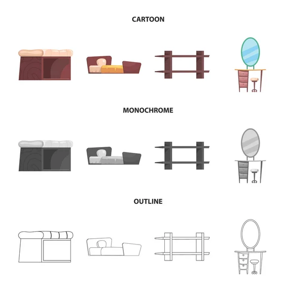 Ilustração vetorial de mobiliário e símbolo de apartamento. Coleção de móveis e ilustração do vetor de estoque em casa . — Vetor de Stock