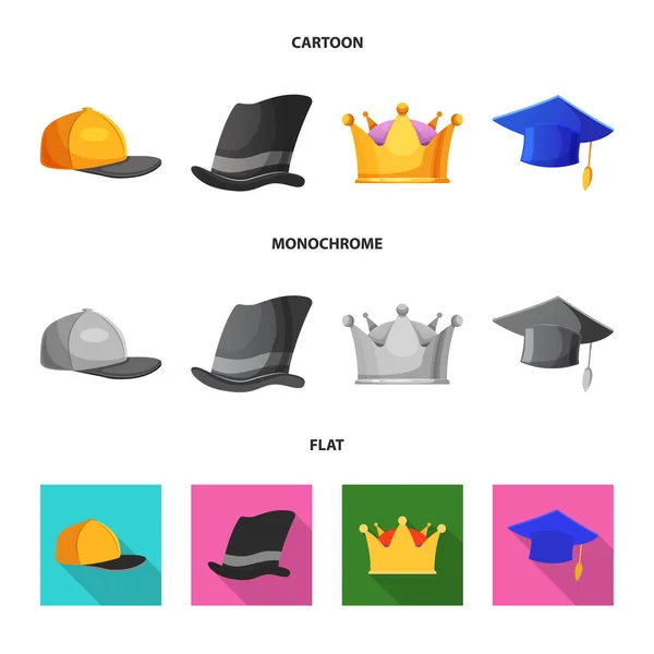Vector design of headgear and cap icon. Collection of headgear and accessory stock symbol for web. — Stock Vector