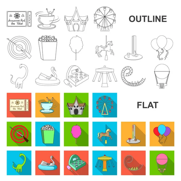 Ícones de parque de diversões planas em coleção de conjuntos para design. Equipamento e atrações símbolo vetorial ilustração web stock . —  Vetores de Stock