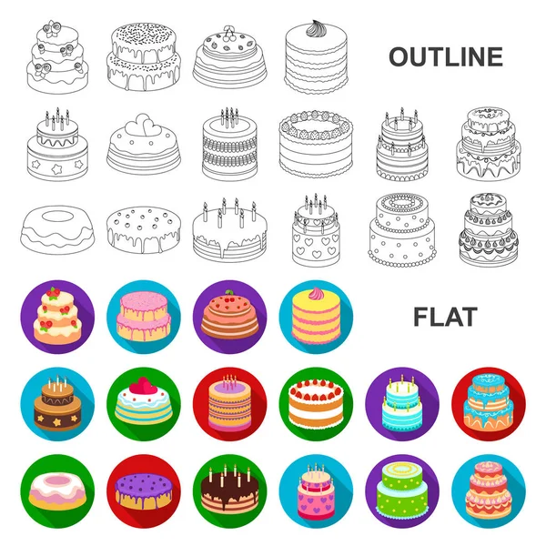 Gâteau et dessert icônes plates dans la collection ensemble pour le design. Gâteau de vacances vecteur symbole stock web illustration . — Image vectorielle