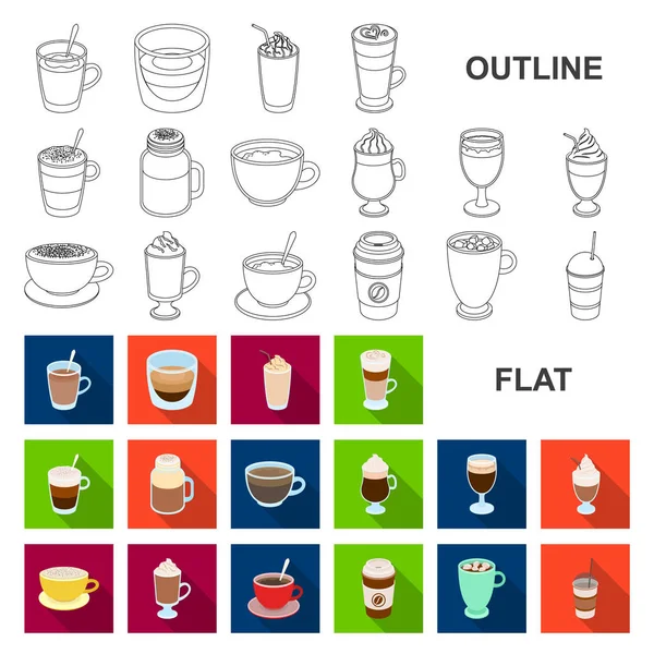 Diferentes tipos de iconos planos de café en la colección de conjuntos para el diseño. Bebida de café vector símbolo stock web ilustración . — Archivo Imágenes Vectoriales