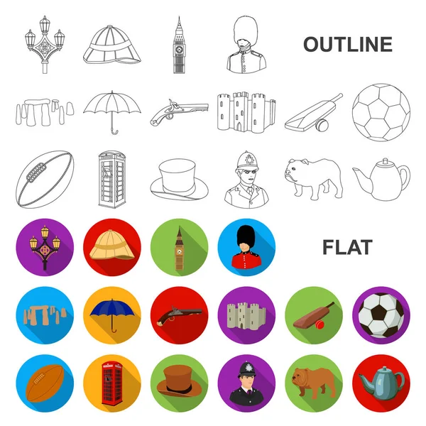 Inglaterra país iconos planos en la colección de conjuntos para design.Travel y atracciones vector símbolo stock web ilustración . — Archivo Imágenes Vectoriales