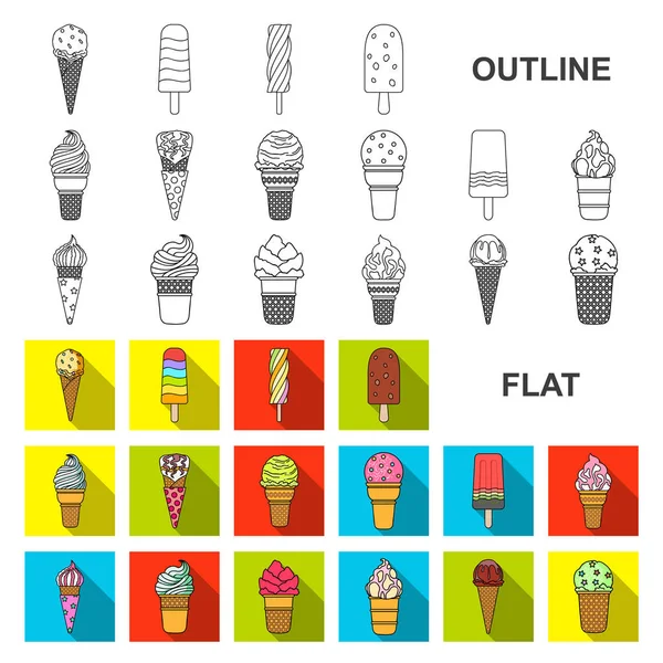 Diferentes iconos planos de helado en la colección de conjuntos para el diseño. Postres y dulzura vector símbolo stock web ilustración . — Vector de stock