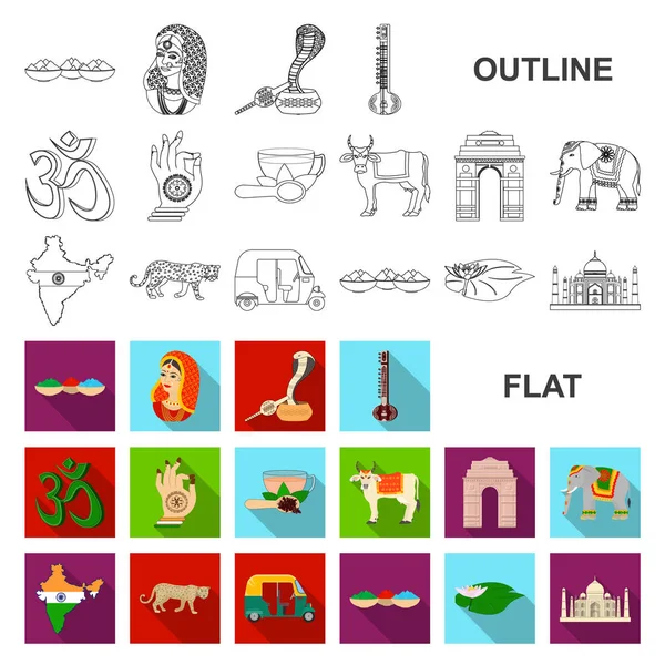 Pays Inde icônes plates dans la collection set pour design.India et symbole vectoriel emblématique illustration web stock . — Image vectorielle