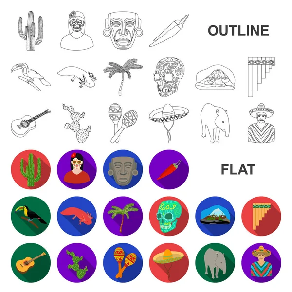 Land Mexiko platt ikoner i set samling för design. Mexiko och landmärke vektor symbol lager web illustration. — Stock vektor