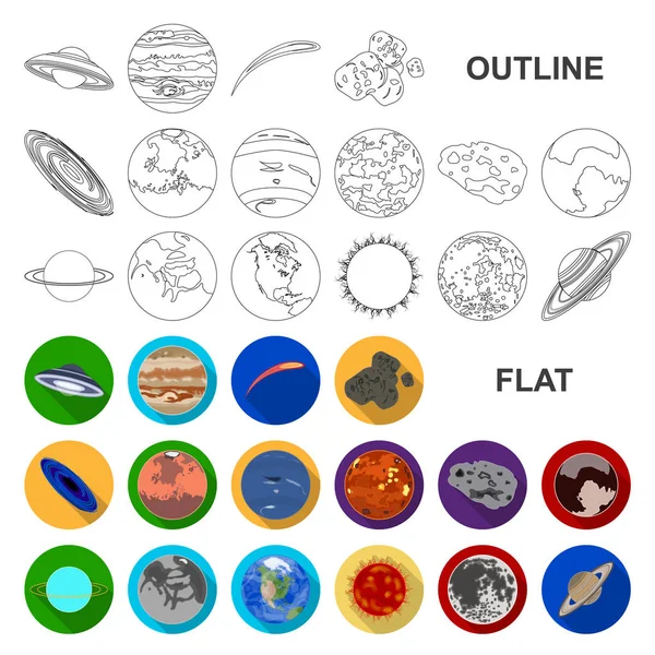 Planets of the solar system flat icons in set collection for design. Cosmos and astronomy vector symbol stock web illustration. — Stock Vector