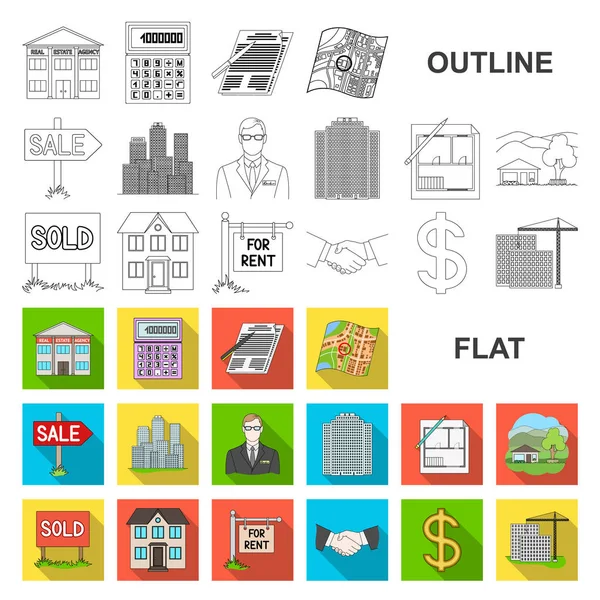 Realtor, agency flat icons in set collection for design. Buying and selling real estate vector symbol stock web illustration. — Stock Vector