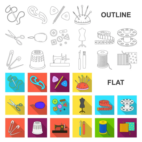 Atelier platt ikoner i sömnad, och ange samlingen för design. Verktyg kit vektor symbol lager web illustration. — Stock vektor