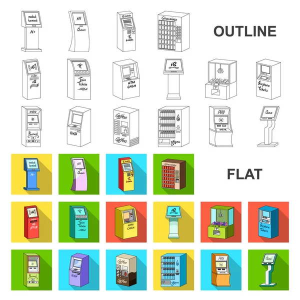 Вариации терминалов плоские в наборе для дизайна. Векторная веб-иллюстрация векторных символов банкоматов и торговых устройств . — стоковый вектор