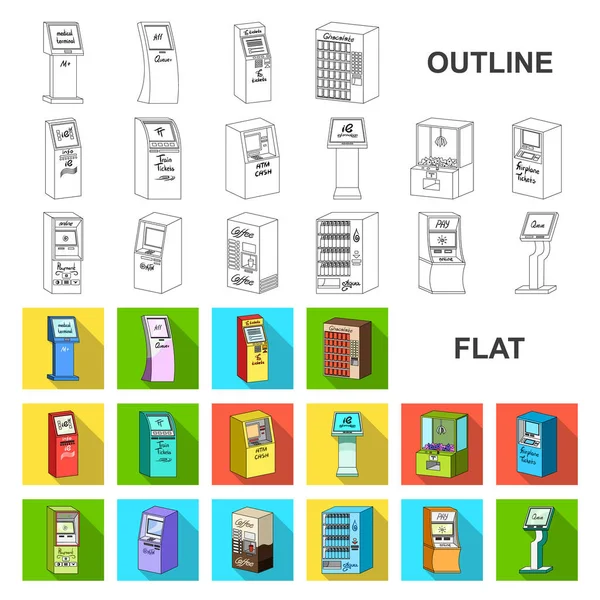 Wiele terminali płaskie ikony w zestaw kolekcji dla projektu. ATM i handel ilustracja urządzenie wektor symbol zasobów sieci web. — Wektor stockowy