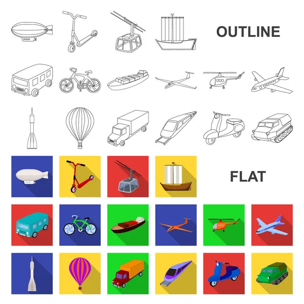 Différents types d'icônes plates de transport dans la collection de jeu pour le design. Voiture et bateau vectoriel symbole stock web illustration . — Image vectorielle