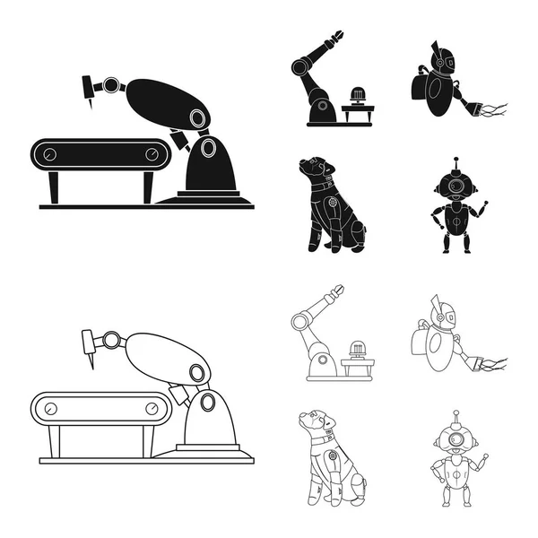 Векторная иллюстрация робота и заводского символа. Набор векторных иллюстраций робота и космоса . — стоковый вектор