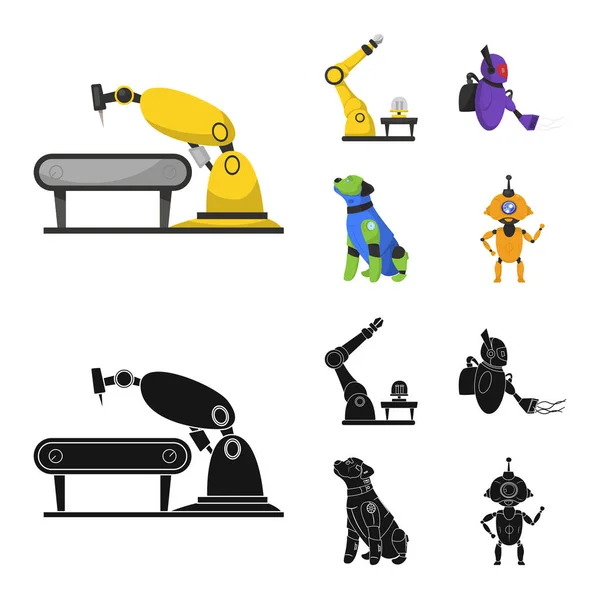 Ilustración vectorial de robot y logotipo de fábrica. Conjunto de robot y vector espacial icono para stock . — Vector de stock