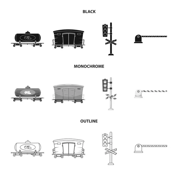 Illustration vectorielle des panneaux de train et de gare. Ensemble d'icône vectorielle de train et de billet pour le stock . — Image vectorielle